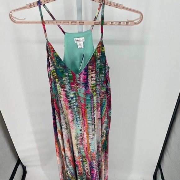 Nicole Miller NWT 1X Watercolor Abstract Print Satin Charmeuse Slip Maxi Dress - Picture 5 of 16